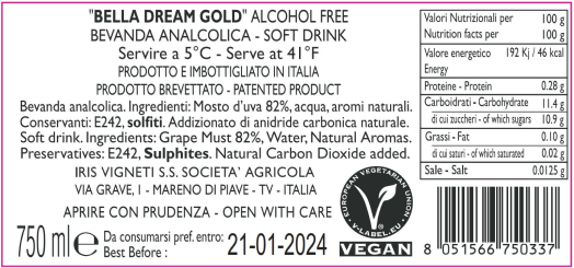 BELLA DREAM GOLD - Prosecco sans alcool - Cadeau de grossesse - Bouteille  de Champagne